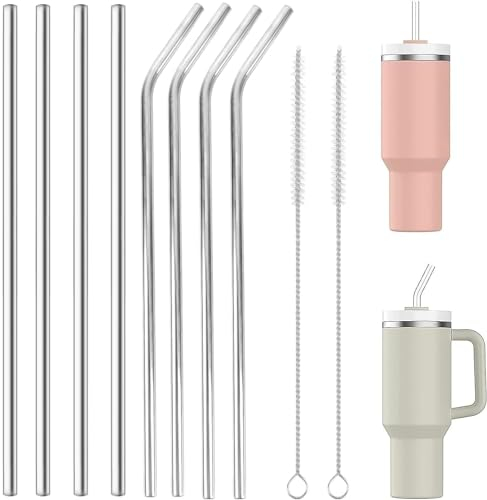 8PCS Pailles en Inox Réutilisables de 31 cm, Paille Inox avec 2 Brosse de Nettoyage, transparent, sans BPA, pailles en acier inoxydable pour gourdes