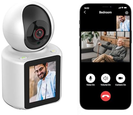 LASTCOW Kamera inomhus vridbar, videosamtal smart kamera, babymonitor, videoövervakning, 2,8 tums HD-skärm, med IR-nattseende