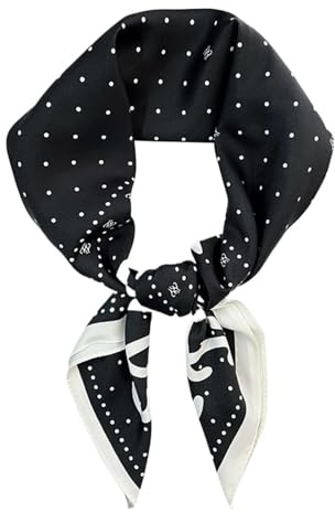 Bufanda de seda de línea Irregular for mujer, pañuelo cuadrado pequeño de 70cm, pañuelo sencillo de lunares en blanco y negro, bolso for corbata con camisa, bufanda de seda ( Color : Black , Size : 70