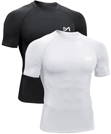 MEETYOO 2pcs T-Shirt de Compression Homme, Maillot de Fitness Fonctionnel à Manches Courtes, Respirant pour Sports, Jogging, Musculation