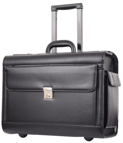 A1 FASHION GOODS Pilot Mallette à roulettes en similicuir Taille cabine Grand format, Noir , Carry-on 20, Étui pilote