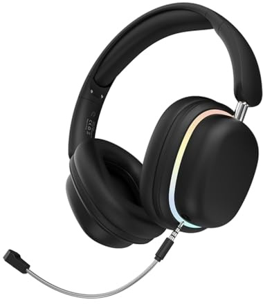 Bluetooth-hörlurar över örat, RGB trådlöst headset med avtagbar brusreducerande mikrofon, 3D stereo musik hörlurar spelheadset dubbel anslutning för iPhone/Samsung/iPad/PC (svart)