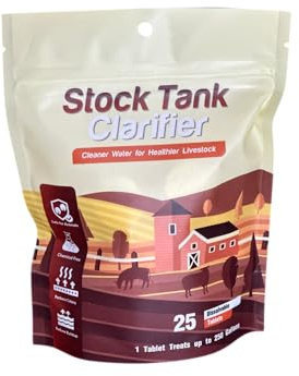 Clarificador de tanque de stock: mejora el agua del ganado reduciendo la acumulación y creando abrevaderos de agua más saludables. Seguro para caballos, ganado, ovejas, cabras y pollos. Las tabletas