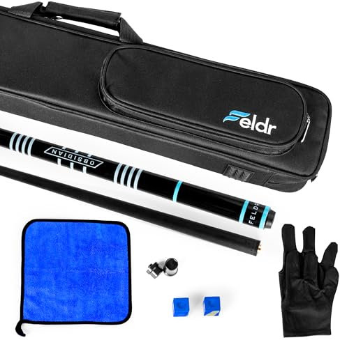 Feldr Obsidian Carbon Fiber Pool Cue Stick 57 Billiard Cue Sticks Professional Low Deflection Pool Sticks with 12.5mm Tip, Microfiber Cloth, Gloves, Pool Cue Case & Pool Cue Chalk for Adults