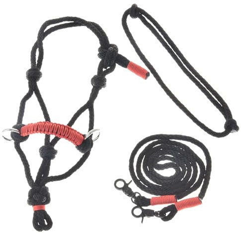 LarDen Hobby Horse Zubehör SeilSet - Halfter mit Zügel & Halsring für Größe M Steckenpferd - Spark - Schwarz + Rot, Stockpferd Set, Hobby Horsing Pferd, Spielzeug Kinder, Spielpferd, Hobbyhorse