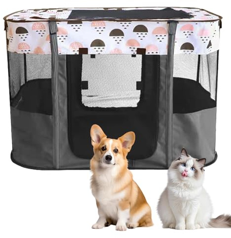 Parque para cachorros, parque para mascotas, gris para interiores, valla plegable para mascotas, tienda rectangular portátil, recinto para animales pequeños para gatitos, cachorros, conejos (L)