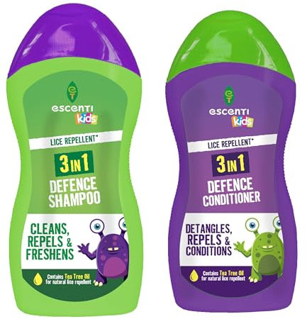 Head lice Repellent Shampoo and Conditioner - Kids detangle Hair Conditioner - Natural Hair lice Defence with Natural Tea Tree Oil - 3 in 1 Cleans Repels and Conditions.