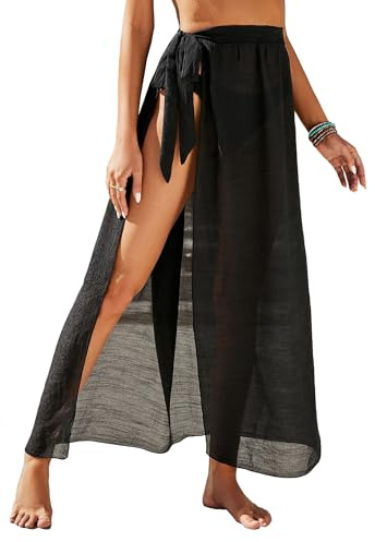Koerye Paréo Femme Sarong Beach Wrap de Plage Cache-Maillots et Sarongs Beachwear Jupes Cache-Maillot de Bain Cover Up Noir