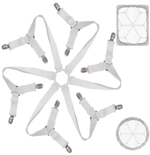 Sujeta Sabanas Bajeras,con 6 Lados y 12 Fuertes Clips Metálicos, Soportes para Sábanas para Sábana Bajera Fundas, Que no Daña Los Clips de Las Sábanas y es Adecuado para Colchones Redondos y Cuadrados
