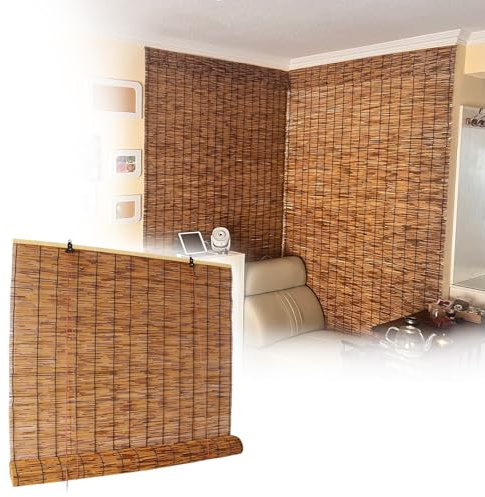 Tenda A Rullo in bambù Naturale, Tenda da Sole in Bamboo per Esterni, Schermature per La Privacy, Ventilazione, Tenda A Lamella Marroni, per Uso Interno/Esterno(80 * 200cm)