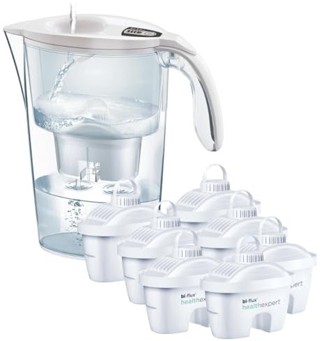 LAICA Stream Line Caraffa Filtrante - 2,3L - Bianca - con 6 Filtri bi-flux healthexpert, Riduce PFAs fino al 92%** e Incrementa il Magnesio - Timer digitale - Sicurezza Made in Italy