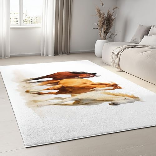 Tappeti per interni 60 x 90 cm Tappeti da Area in Lavatrice per Soggiorno Animali Cavalli Acquerellati, Tappeto con Pelo Corto Minimalismo per Camera da Letto Sala da Pranzo Tappeto Antiscivolo