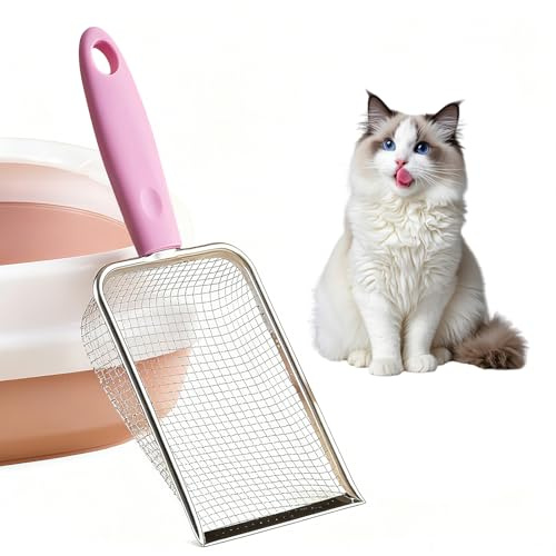 Nokwocy Paletta per lettiera per Gatti, Paletta per lettiera con Manico in Legno, Paletta per lettiera in Metallo a 4mm di porosità, Paletta per lettiera per Gatti (Pink)