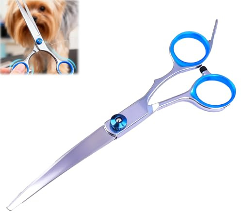 Curved Dog Grooming Scissors, 1 Pair 7,5in Stainless Steel Thinning Shears with Dropped Handle for Medium to Large Breeds – Professional Curved Scissors for Dog Grooming and Coat Shaping
