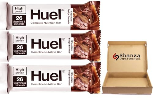 Huuel Complete Nutrition Bars, 3 x 55g |Chocolate Fudge Brownie | High Protein Plant-Based Snack Bar | Low Sugar, High Fibre, Vegan Protein Bar Under 200 Calories | Healthy On-the-Go Snack