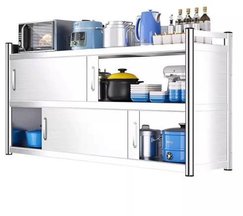 Metallschrank Mehrzweckschrank Metall Edelstahlkonstruktion 1- Oder 2-lagig Schiebetür Oberschrank Schraubbefestigung Möglich Tragkraft Pro Ebene: 50 Kg Küchenschrank(70 * 30 * 90cm)