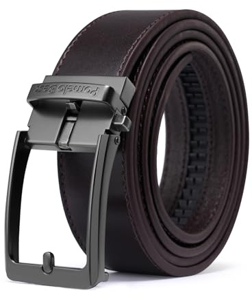 Pomelo Best Ceinture en Cuir Véritable pour Homme, Ceinture Habillée avec Couture Décorative - Suit 3.3 cm Boucle à Cliquet Réglable en Continu - Emballage Cadeau