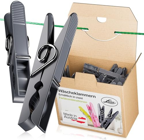 Luna® Wäscheklammern Plastik 50 Stück - Made in Austria - Wäscheklammer aus recycelten UV beständigen Kunststoff - Klammern ohne Abdruck - Clothespins - 100% Farbecht - Nachhaltig - Grafitgrau
