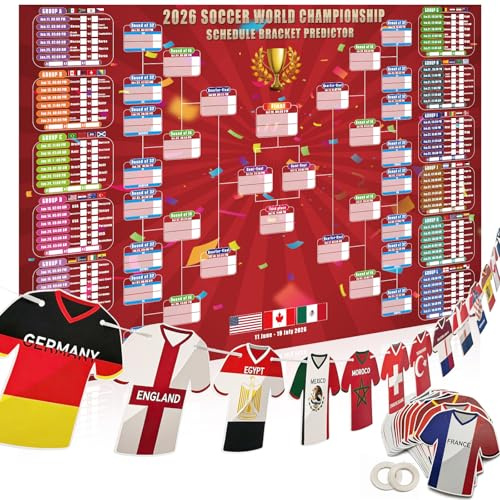 World Cup 2026 Wallchart - Football World Wall Calendar Poster - 110 x 80cm Soccer Matches Schedule Wall Chart TV Schedule & Flag Stickers for Home Office Bar Football Club Decorations