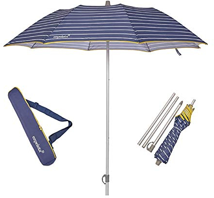 EZPELETA Ombrellone da spiaggia. Leggero e pieghevole in alluminio. 170cm. Protezione solare UPF 50+. Stampa righe/marinara. Include custodia/borsa. (Blu)
