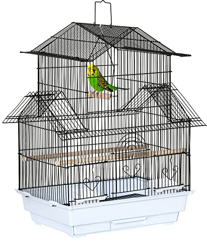 PawHut Gabbia per Uccelli in Metallo e Plastica con Maniglia di Trasporto e Vassoio Estraibile, 50.5x41x63 cm, Bianco