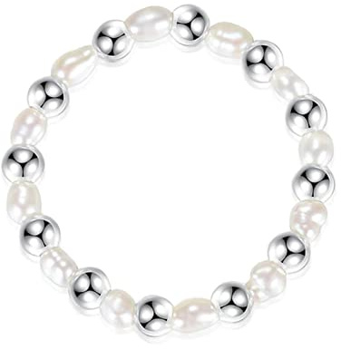 Anillos Elásticos Minimalistas De Plata De Ley 925 Auténtica con Perlas Dulces para Mujer, Joyería para Fiesta De Boda S925