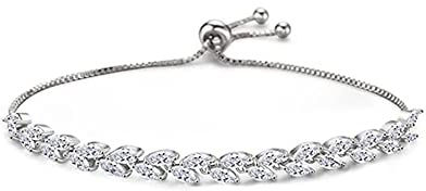 TOEECY tennisarmband för kvinnor 18K förgylld AAA + zirkon justerbart blad tennis armband klassiskt vänskapsarmband modesmycke present, 18 cm, Mässing