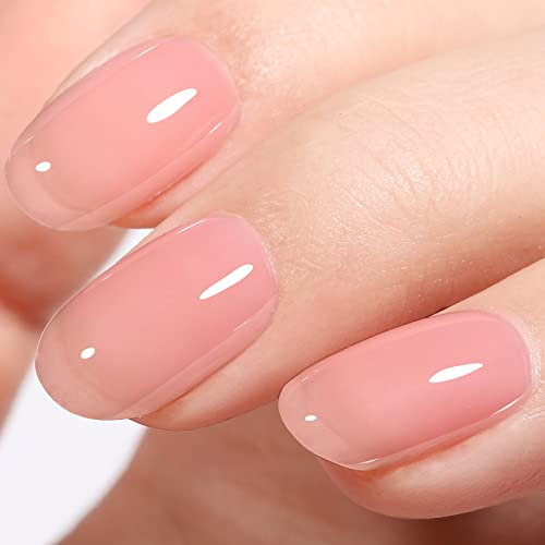 AILLSA Jelly Gel Nail Polish, 15 ML Nude Pink Translucent Nail Polish Soak Off UV/LED Lamp, Sheer Milky Pink Color Gel Nail Varnish, for Nail Art French Manicure DIY at Home