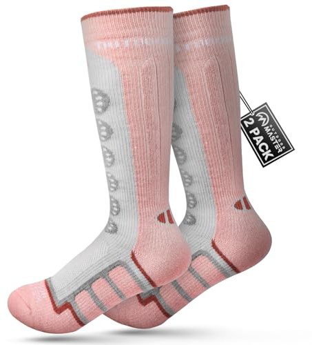 OutdoorMaster Kids Ski Socks, 2/3-Pack Merino Wool Compression Thermal Socks with Boys & Girls, Over The Calf Non-Slip Cuff