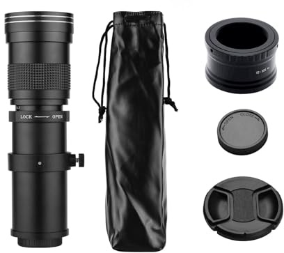 Telephoto Zoomlins, HUIOP MF-kamera Super Telezoom F/8,3-16, 420-800 mm, T2-fäste med M-Mount Adapter 1/4-trådig ersättning för M M2, M3, M5, M6, Mark II, M10, M50, M100, M200 kameror