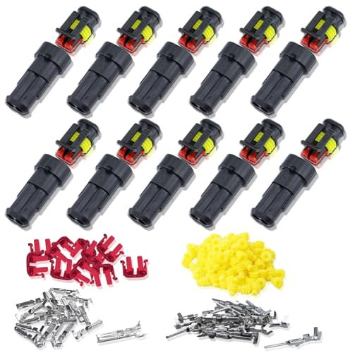 Cozevdnt Car Waterproof Electrical Connector, 10 Kit 2 Pin Waterproof Wire Connectors, 1.5mm Series Terminal Connector, for Car, Truck, Boat and Other Wire Connections