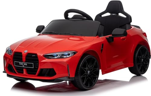 BMW M4, MPower- 90W, Eva Räder, Ledersitz, Kinderauto Kinderfahrzeug Kinder Elektroauto, 12V 10ah, Bluetooth, Fernbedienung 2.4G (Rot)