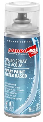 Ambro-Sol Smalto Spray a Base Acqua, a Basse Emissioni, Ritocco per Metalli, Legno, Vetro, Ceramica e Plastica, Conforme EN 71-3, Colore Bianco Opaco RAL 9010, 400 ml