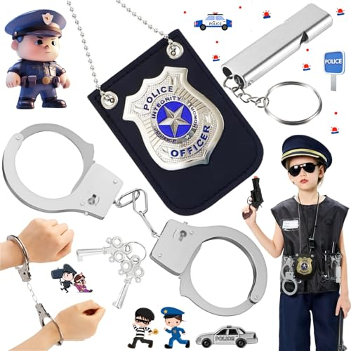 Liekadijiae 5 Piezas Accesorios De Disfraz De Policía,Policía Juguete Kit,Esposas De Policía,Niño Policía Disfraz Accesorios,Accesorio Ideal Para Carnaval,Halloween,Fiestas Temáticas