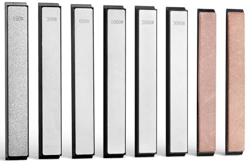 imposyu Pietra Affilacoltelli Pietre Diamantate per Affilare Pietra per Affilare 6 Affilacoltelli + 2 Strisce per Affilare, Set di Pietre per Affilare Professionali con Base