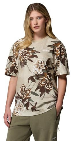 Columbia Sequoia Grove Tryckt T-shirt, Ribbad Krage, UPF 30 Skydd, Djärv Statement - Dam