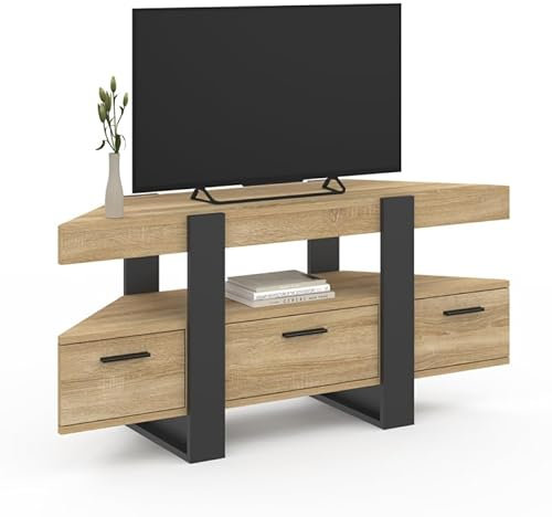 IDMarket Phoenix - Mueble para TV (110 cm, esquinero con cajón, madera y negro), color negro