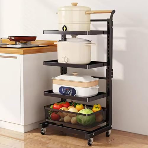 Scaffale da cucina estensibile a 3 ripiani per microonde, supporto per teglia verticale bianco con cestino nero a 3 ripiani estensibili, 4 ripiani e 3 cestini