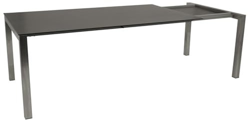 DEGAMO Gartentisch Ausziehtisch Sydney, 180/240x100cm, Edelstahl gebürstet + Glas in 3D Keramikoptik anthrazit, Outdoor wetterfest