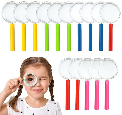 HiFEN® 15 Pcs Magnifying Glass, Mini Magnifying Glasses For Kids Learning, Portable Glasses With Colorful Handle For Party, Fun & Outdoor Observation