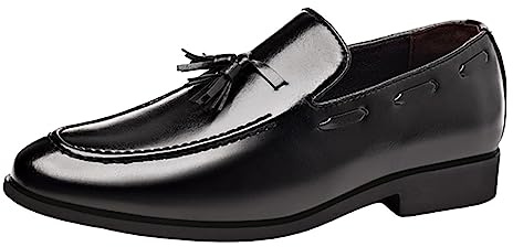 Mocasines Hombre,Zapatos Hombre Vestir de Cuero Estilo Británico Retro Simple para Todas Las Estaciones Ligeras Cómodo Brillante Mocasín con Borlas Zapatos Elegantes de Negocios Bodas