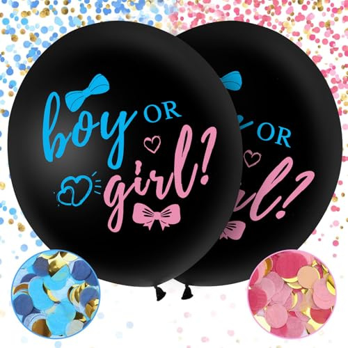 2 pcs Baby Shower Palloncini, 36 Pollici Boy or Girl Palloncini Gender Reveal Decorazione, Gender Reveal Party Decorations con Coriandoli per Baby Shower Party Palloncinis Nascita