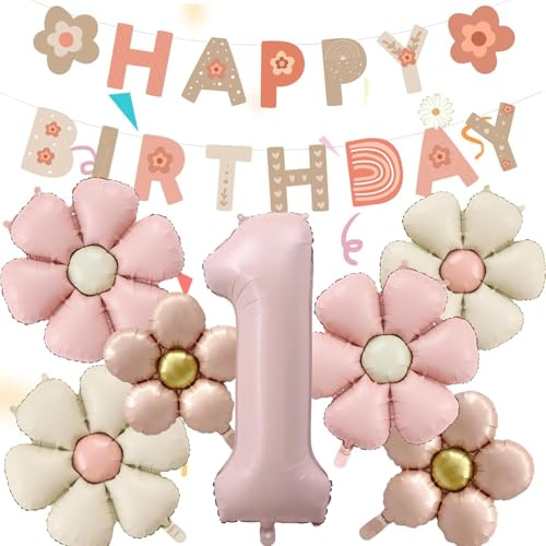 8 Pezzi Palloncini Compleanno 1 Anno Bimba, Palloncino Foil Margherita