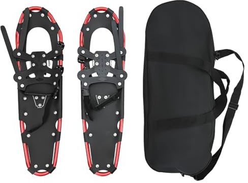 vidaXL Raquetas de Nieve 3 en 1 Rojo y Negro 30 Pulgadas, Raquetas de Nieve de Aluminio, Ajustables, diseño Antideslizante, Equipo Funcional para Actividades al Aire Libre y Aventuras invernales