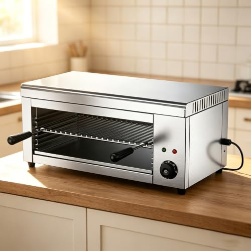 Kraftig Väggmonterad Salamandergrill, Med 5-Ringselement | Ostsmältare I Rostfritt Stål, Sidoventiler, Exakt Temperaturvred, För Biffar, Rostat Bröd, Storkök