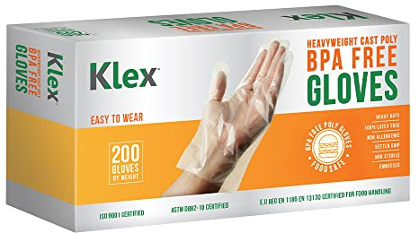 Klex 200 BPA Free Disposable Heavyweight Cast Poly CPE Gloves, Embossed PE Plastic Glove for Food Handling Food Prep Safe, Latex & Powder Free (200 Count, Medium)