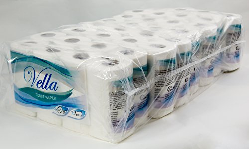Vella 64 Rollen Kleinrollen Toilettenpapier 2-lagig weiss aus Zellstoff Frischfasern 250 Blatt je Rolle im 8 x 8 Sparpack