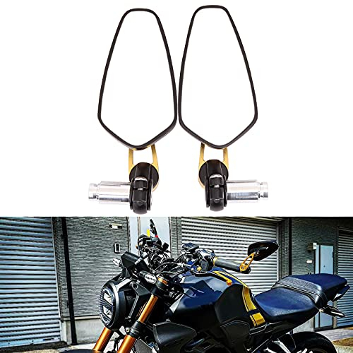 JMTBNO Specchietto Moto Manubrio, 7/8 22mm Specchietti Moto Retrovisore Laterale per Street Bike Scooter Quad Cafe Racer Z125 Z650 Z750 Z900 MT07 MT09 MT10 XJ6 Monster 696 797 959 (Oro)