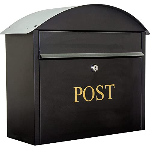 safes uk Mail Catcher Large Letterbox-High Security Metal Wall Mounted Post Box For Outside Use Letter Box Is Weatherproof And Waterproof External Home Mail Box A4 Larger Letters (Black)