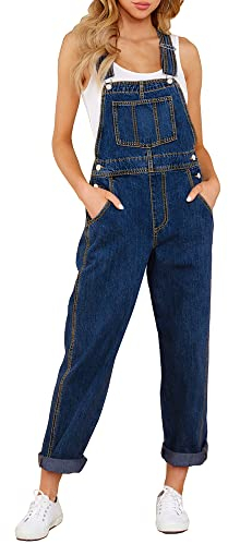 Roskiky Salopette Donna Tuta Intera Jeans Casual Stretch Denim Con Tasche, Blu, L